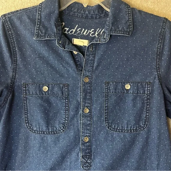 MADEWELL Chambray Denim Shirt Womens Small Blue Dot Henley Long Sleeve - Picture 3 of 8